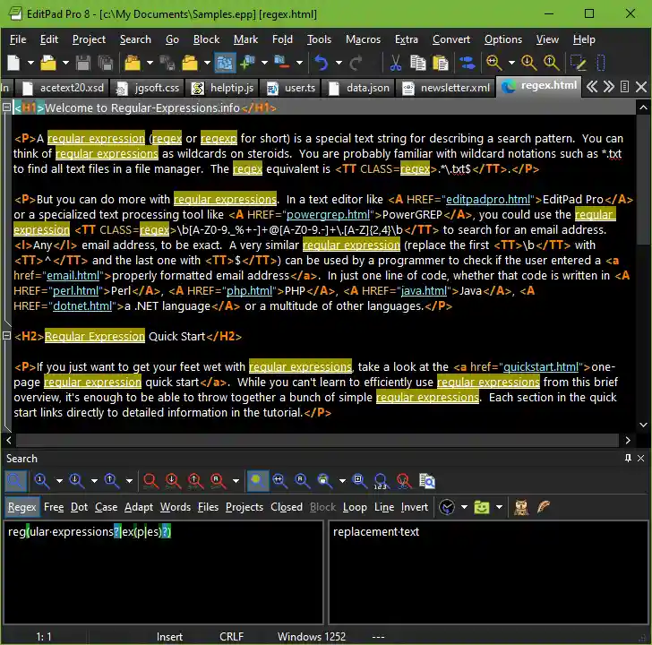 Searching Using Regular Expressions with EditPad Pro
