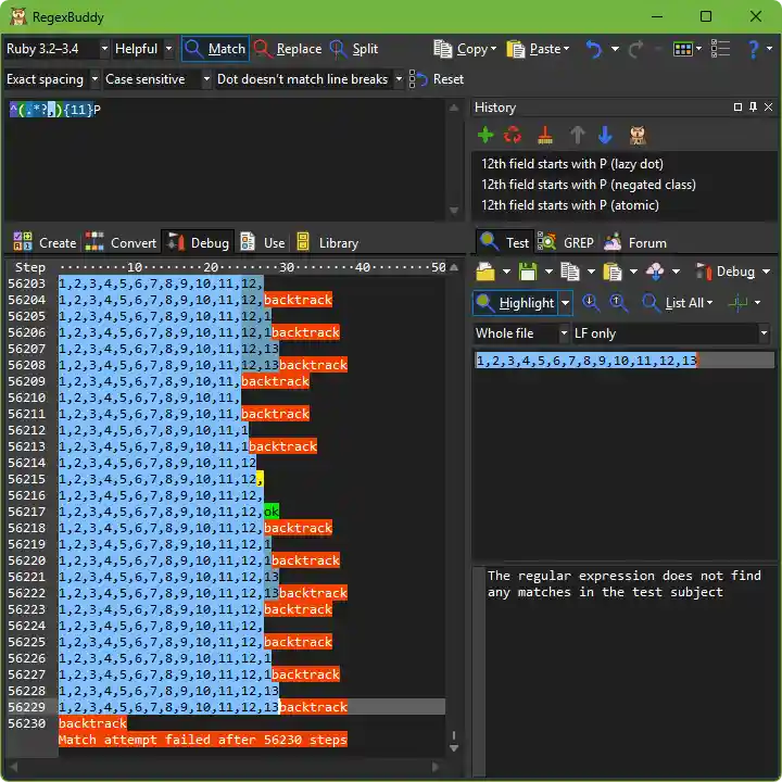 Evidence of catastrophic backtracking in RegexBuddy