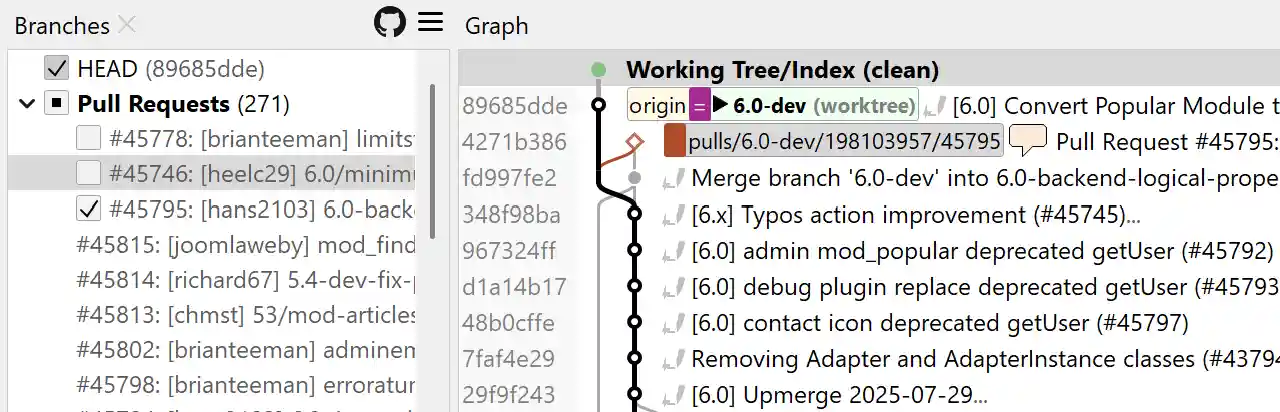 SmartGit's GitHub integration interface for cloning repositories, creating pull requests, and managing code reviews directly from desktop.
