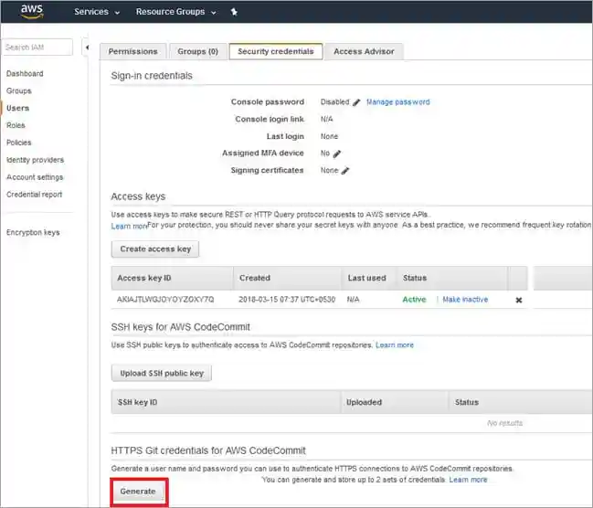 Security Credentials Screen