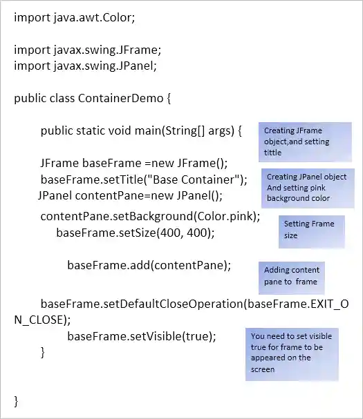 Container Demo using JFrame