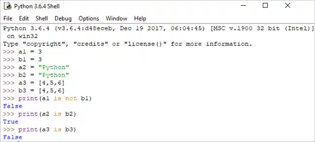 Python identity operator example