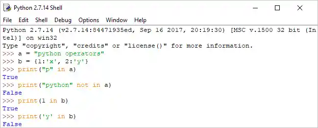 Python membership operators example