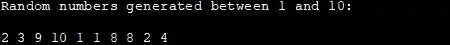 Random numbers generated between 1 and 10