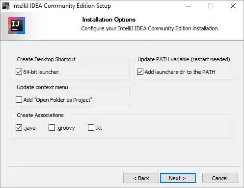 Select Installation options
