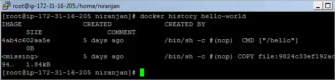 Docker history command