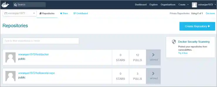 logged into Docker Hub