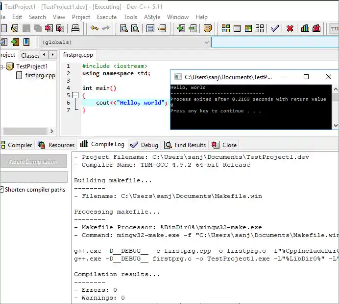 Console window with output
