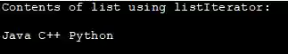 Output of listIterator method