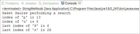 Java String indexOf() - Output