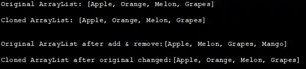output - arraylist clone