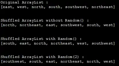 Output - Shuffle (Randomize) an ArrayList
