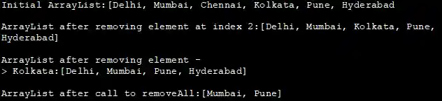 Output- ArrayList removeAll range