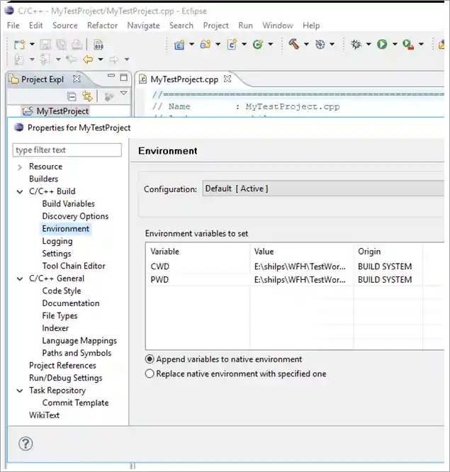 Environment variables to set