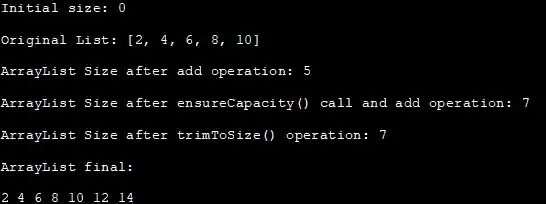 Output- ArrayList size (Length)