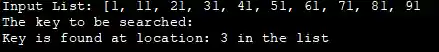 Output - Recursive binary search in Java