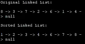 Output - Sort Linked list