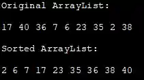 Output - Sort ArrayList