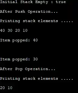 output - Stack implementation in java using array