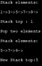 output - Stack implementation using a linked list
