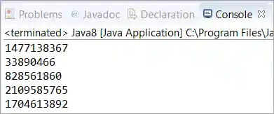 Output_ 5 random numbers using forEach in Java 8
