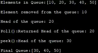 Java Queue Implementation - output