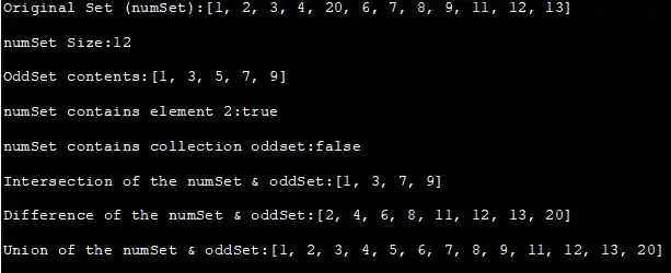 Set Methods API - Output