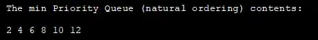 output - Min priority queue in Java