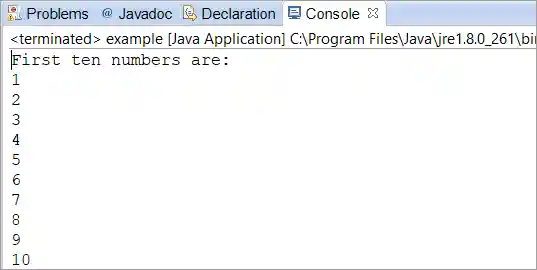Printing first 10 nums - output