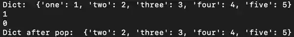 d.pop(k[, default]) - output