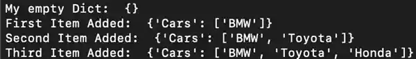 empty dict with key cars