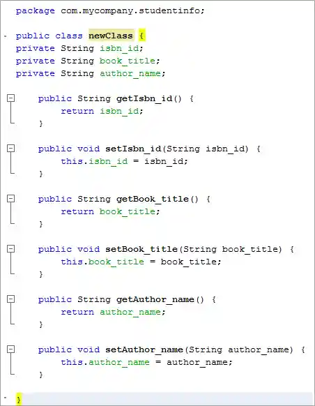 Auto-generated get and set methods