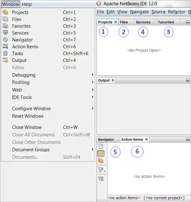 Activate various windows using Windows menus