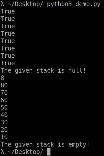 Python Stack by using Array