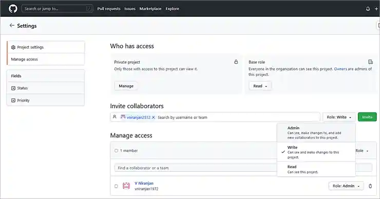 Invite collaborators - GitHub Projects