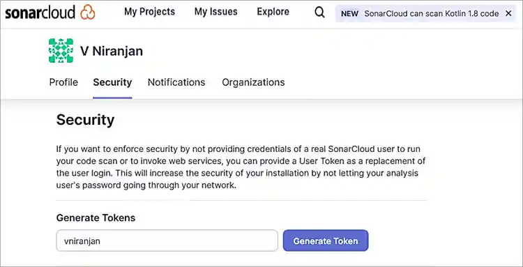 Generate SonarCloud Token