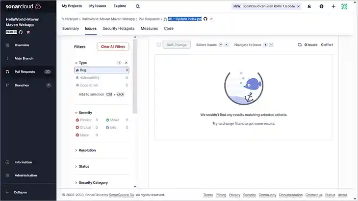 Issue Tab Sonar Cloud