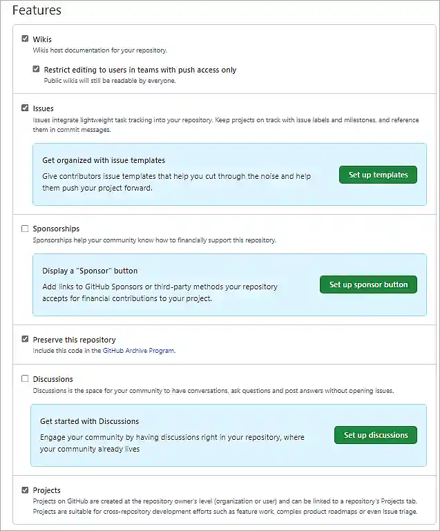 Enabling features - GitHub Private Repository