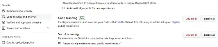 enabling the Secret Scanning