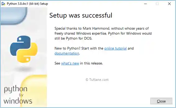 Python installation completion window