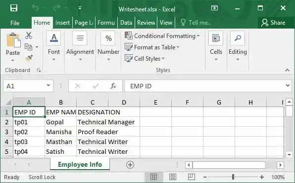 Write into Excel