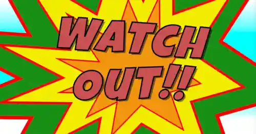 [Still from the song's video with      the text ‘watch out!!’]