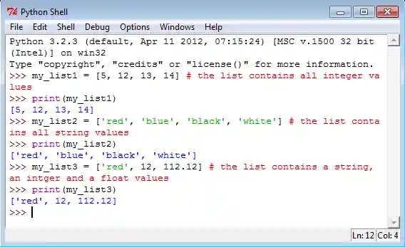 Python how to create a list