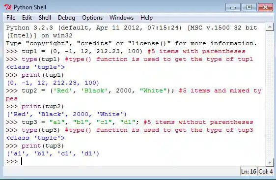 Python create tuples