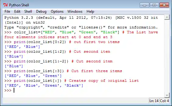 Python list slices example