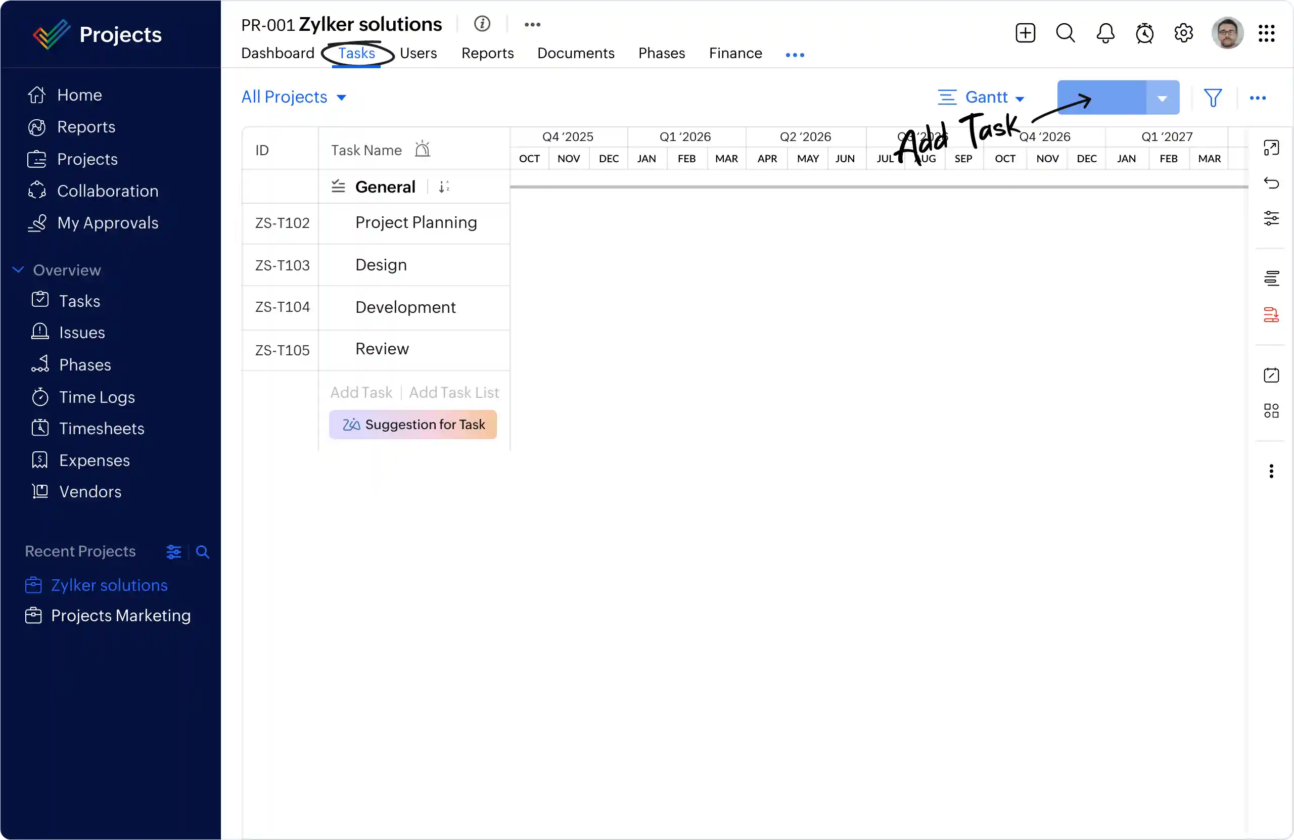 Zoho Projects dashboard